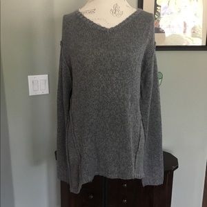 Gray sweater with suede patch elbows